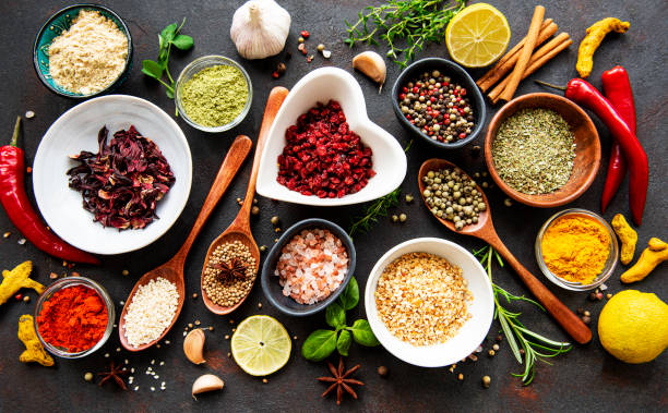 istock Various spices in a bowls on a black 1305930800