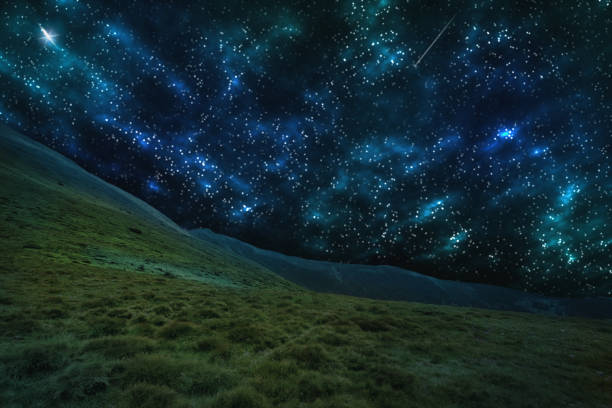 Beautiful starry, fantastic sky over the mountains. Fantastic landscape.