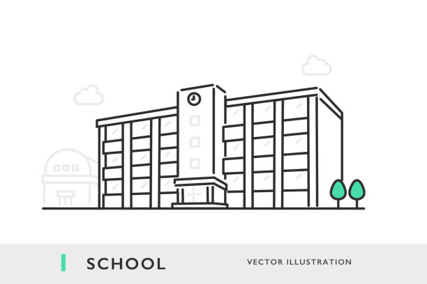 학교 - 학교 건물 일러스트 stock illustrations