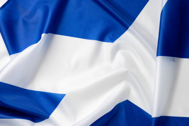 istock Folded national flag of Scotland, fabric background 1305937401