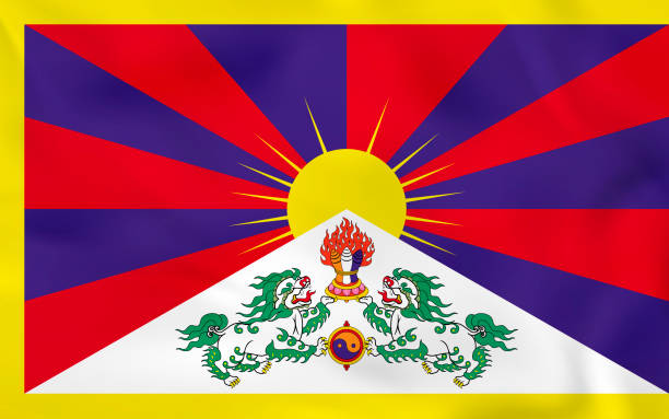 tybet macha flagą. tybetu flaga flaga tekstury tła. - flag of tibet stock illustrations