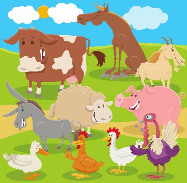istock cartoon farm animal characters group in the countryside 1305946671