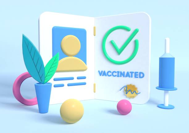istock 3d rendering, coronavirus vaccination. Vaccination passport with check mark and stamp. Syringe near. Official document of vaccinated. Covid-19 prevention. 1305947805