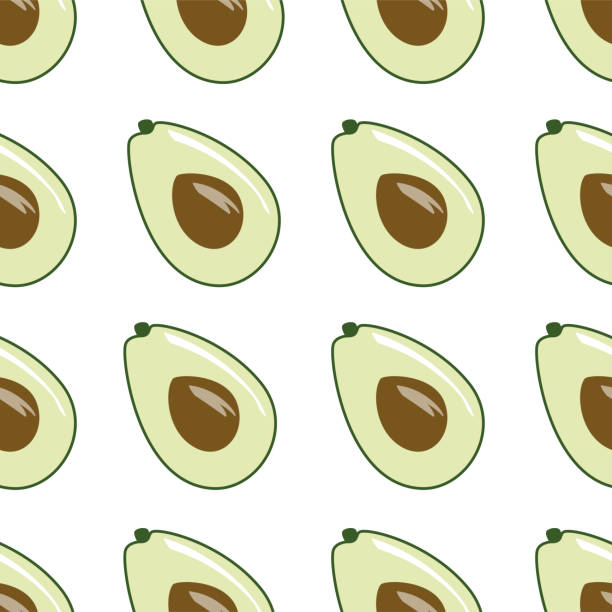 ilustraciones, imágenes clip art, dibujos animados e iconos de stock de fondo patrón sin costuras de frutas y verduras - guacamole avocado cutting white background