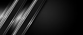 istock Modern futuristic glossy gray shade metallic bands on black background. 1305949841