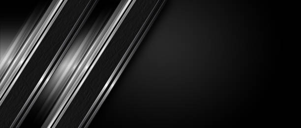 Modern futuristic glossy gray shade metallic bands on black background. vector art illustration