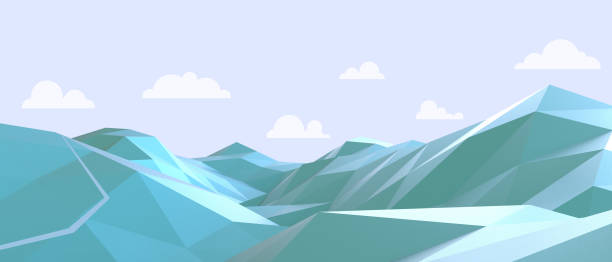 istock Abstract Geometry shapes low poly Landscape and Mountain blue background Origami Mountain. Design for banner, website - 3d rendering 1305949983