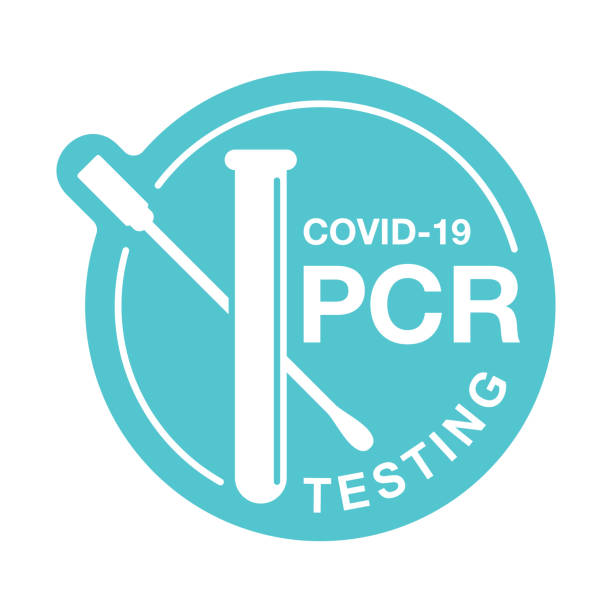 COVID-19 PCR testing - polymerase chain reaction COVID-19 PCR testing icon - polymerase chain reaction - disease prevention and fight against coronavirus pandemic - vector emblem pcr device stock illustrations