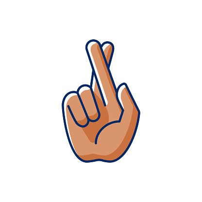 Crossed fingers RGB color icon. Hand gesture used to wish for luck. Keep your fingers crossed. Implore God for protection. Gesturing. Improving ability to explain. Isolated vector illustration