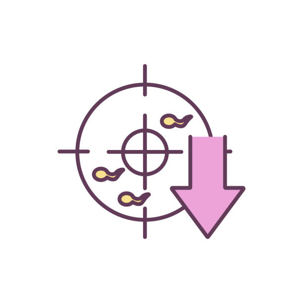 Low sperm count RGB color icon Low sperm count RGB color icon. Male infertility. Inability to conceive child. Oligozoospermia. Abnormal sperm production. Difficulty conceiving. Chronic health problem. Isolated vector illustration sperm stock illustrations