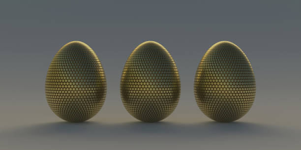 istock Happy Easter, golden eggs on gray color background. 3d illustration 1305953833