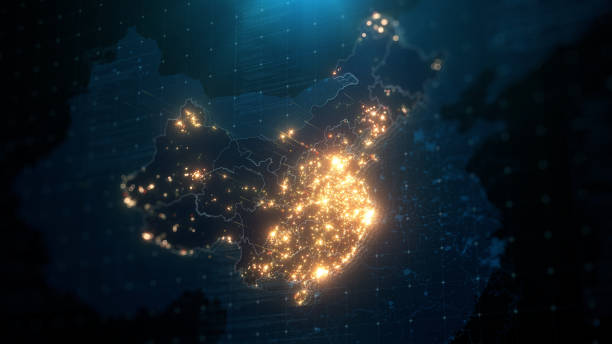 istock Night Map of China with City Lights Illumination 1305953932