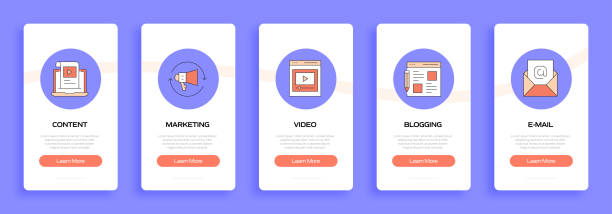 istock Inbound Marketing Concept Onboarding Mobile App Page Screen with Flat Icons. UX, UI Design Template Vector Illustration 1305955149