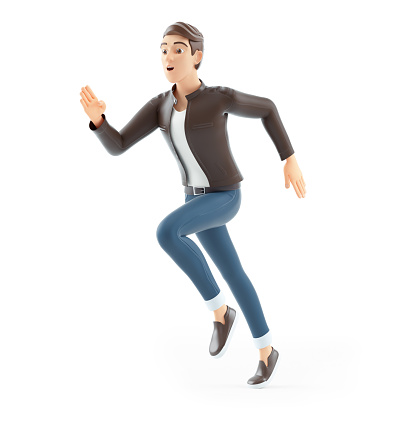 3d cartoon man running, illustration isolated on white background