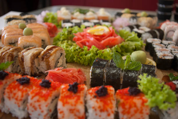 istock sushi roll on a plate at restaurant 1305958109