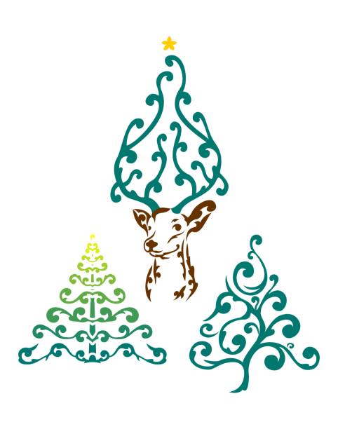 illustrations, cliparts, dessins animés et icônes de arbre de noël avec l’ornement oriental - white background decor religious celebration christmas