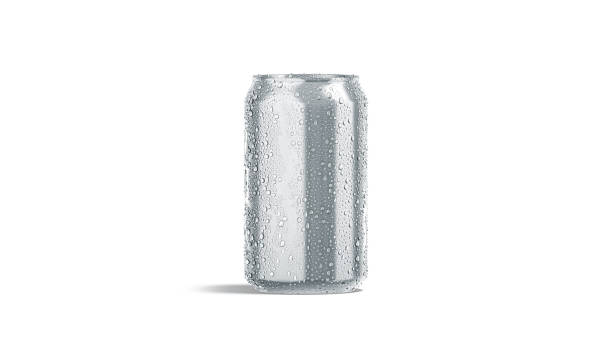 istock Blank silver aluminum 330 ml soda can with drops mockup 1305959364