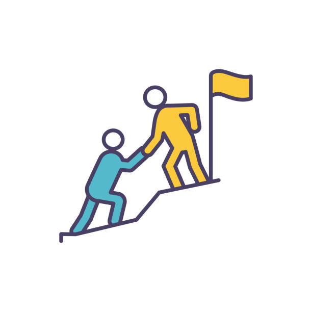 Coaching RGB color icon. Cooperation between coach and client. Training and guidance. Partnership. Learner support. Achieving personal, professional goal together. Isolated vector illustration