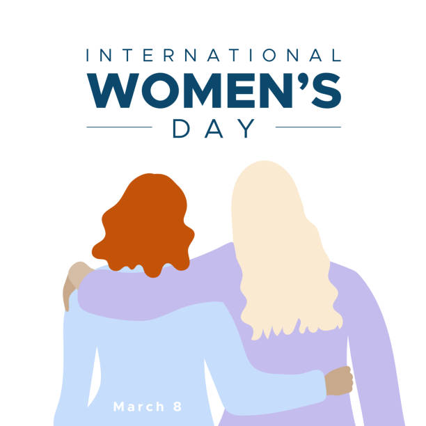 międzynarodowy dzień kobiet. 8 marca. dwie kobiety razem przytulanie. pojęcie praw człowieka, równości, upodmiotowienia. ilustracja wektorowa, płaska - arm around stock illustrations