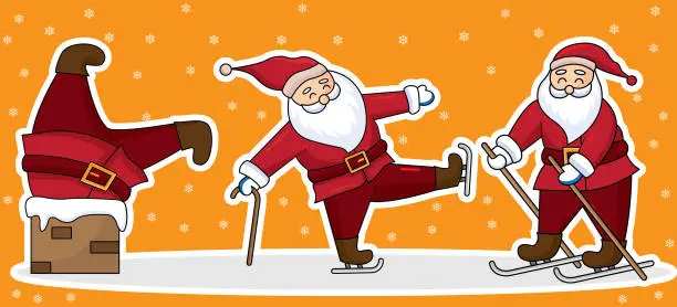 Vector illustration of Set of Hand drawn Santa Claus character, flat style cartoon design.