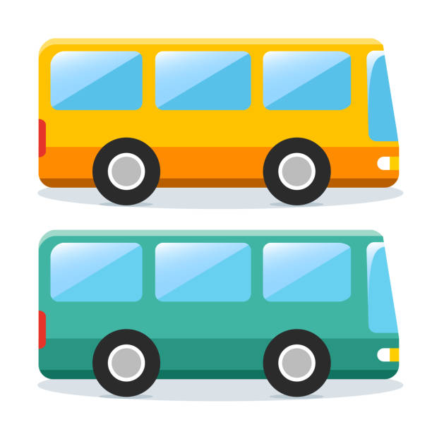 stockillustraties, clipart, cartoons en iconen met vector vlak openbaar busontwerp - busje
