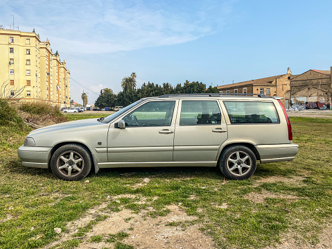 Valencia, Spain - March 6, 2021: Volvo car model V70 parked outdoors. This is an executive car manufactured and marketed by Volvo Cars from 1996 to 2016 across three generations