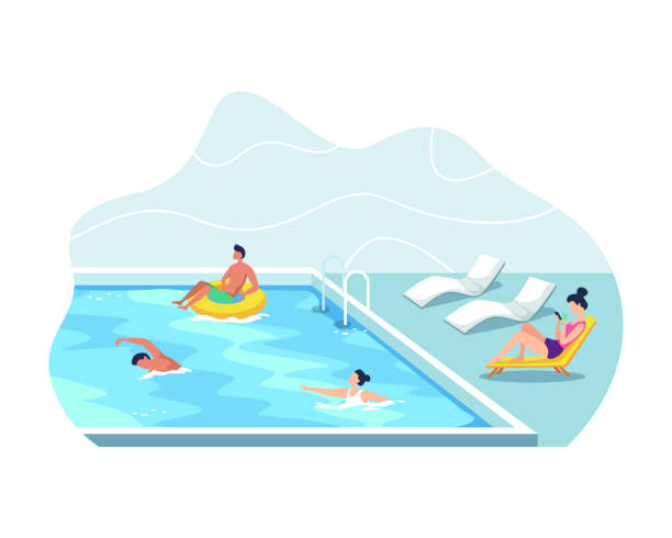 halka açık yüzme havuzunda yüzen insanlar - yüzme havuzu stock illustrations