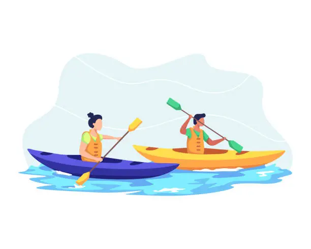 Vector illustration of Couple kayaking together illustration