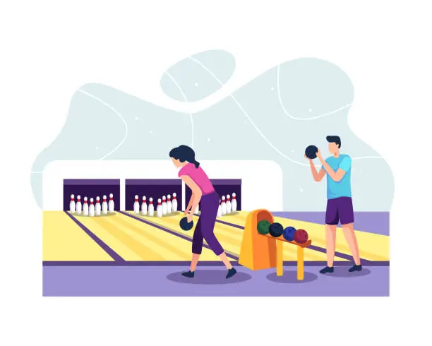 Vector illustration of People playing bowling illustration