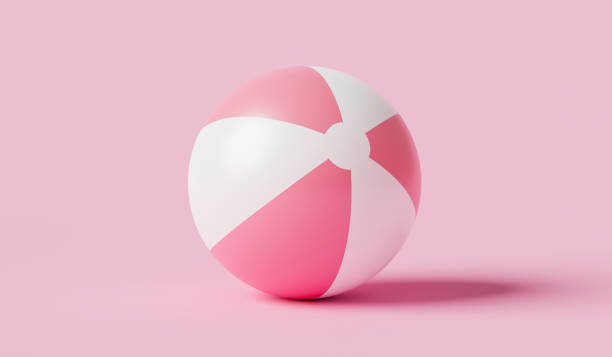 istock Pink inflatable ball beach toy on pink summer background with balloon concept. 3D rendering. 1305969533