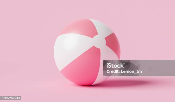 Pink Inflatable Ball Beach Toy On Pink Summer Background With Balloon Concept 3d Rendering Stock Photo - Download Image Now