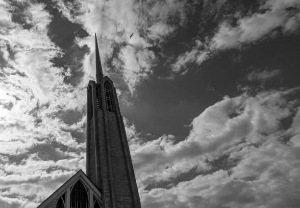 Church steeple among the clouds in Texas