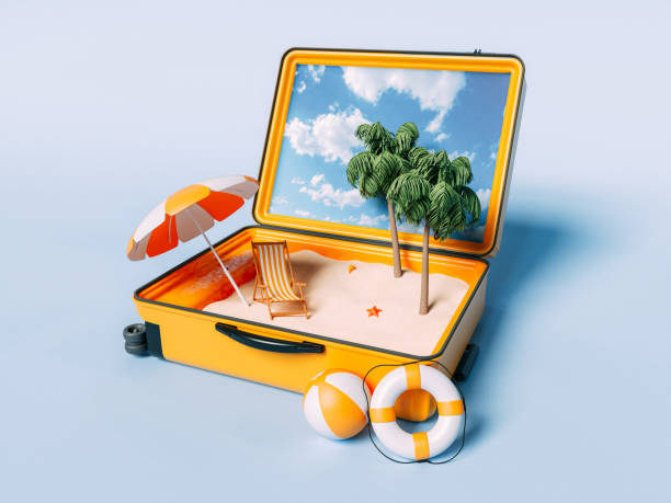 istock 3d Travel suitcase. Beach vacation concept 1305971339