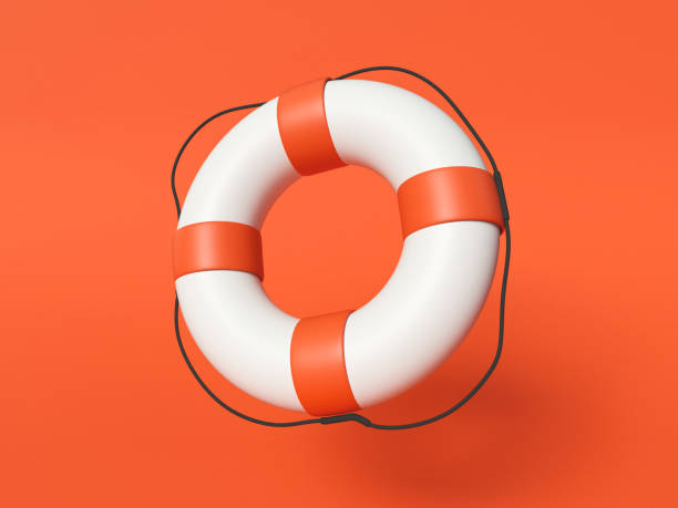 istock 3d Red and white lifebuoy. Safety concept 1305971348