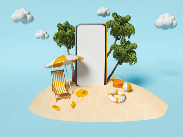 istock 3d beach with Smartphone. Summer concept 1305971353