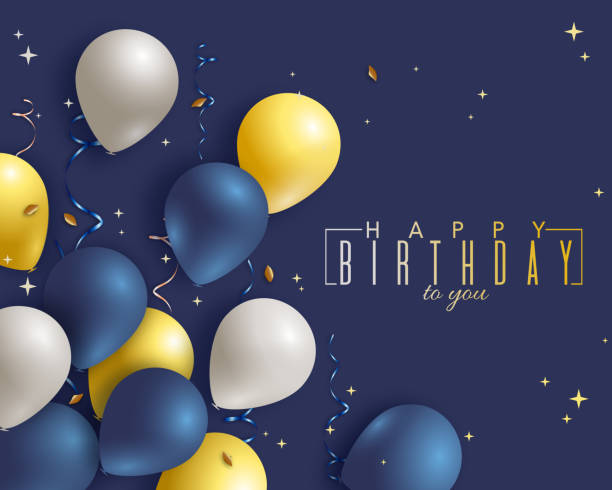 Happy Birthday holiday design for greeting cards Happy Birthday holiday design for greeting cards. Balloons, confetti and gift box. Template for birthday celebration balloons stock illustrations