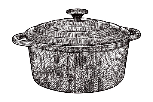 Old style illustration of a dutch oven