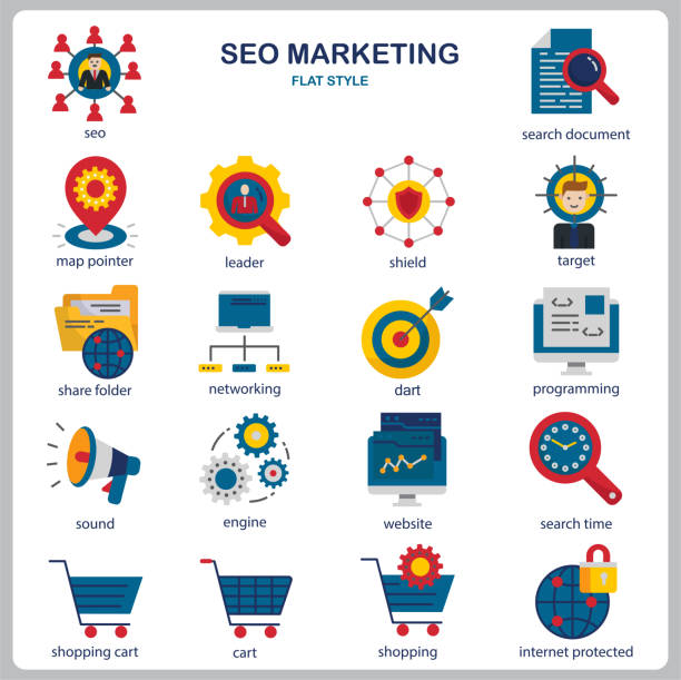 istock SEO Marketing icon set for website, document, poster design, printing, application. SEO Marketing concept icon flat style. 1305978843