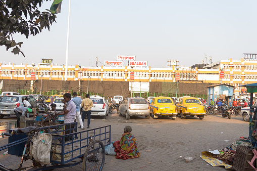Sealdah Railway station Building, one of India's one of the busiest railway stations terminal in India serving the city of Kolkata metropolitan region, Howrah, Shalimar, Kolkata and Santragachi. March 8 2021