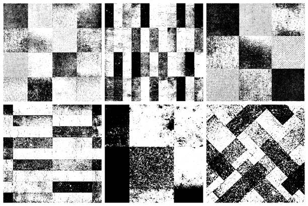 Set of 6 square grunge backgrounds. High-quality textured grid composition backgrounds.