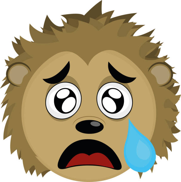 wektorowa ilustracja emotikony głowy jeżozwierza ze smutnym wyrazem i płaczem z łzami spadającym z jego oka nad policzkiem - waterfall cartoon tropical rainforest vector stock illustrations