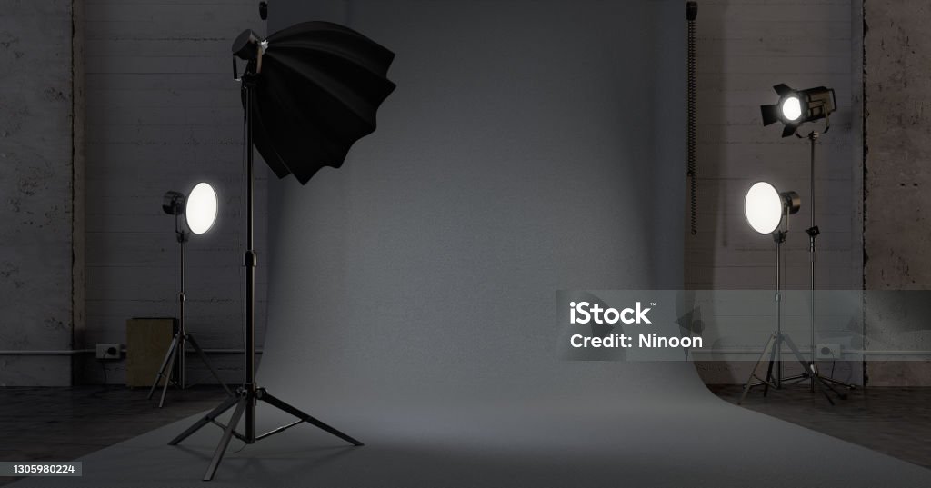 Empty Studio Rendering Empty Studio With Lighting Equipment And Background For Mock Up3d ...