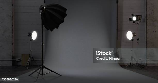 Empty Studio Rendering Empty Studio With Lighting Equipment And Background For Mock Up3d ...