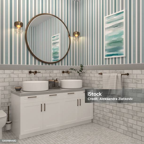 Small Colorful Bathroom Stock Photo - Download Image Now - Bathroom, Renovation, Home Addition