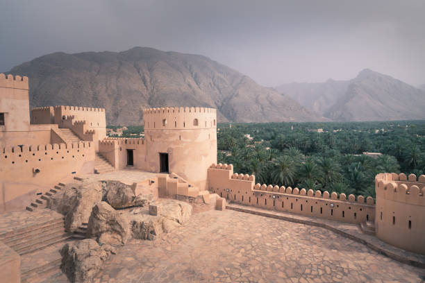 Nakhal,Oman - 04.01.2018: Storm coming to medieval arabian fort of Nakhal, Oman. stock photo
