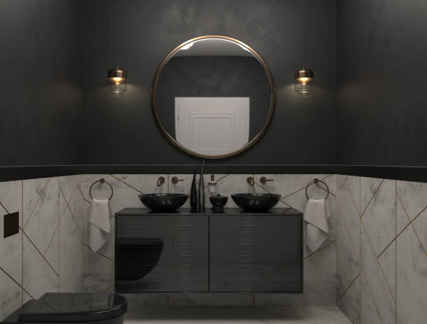 banheiro preto luxuoso - bathroom black faucet - fotografias e filmes do acervo