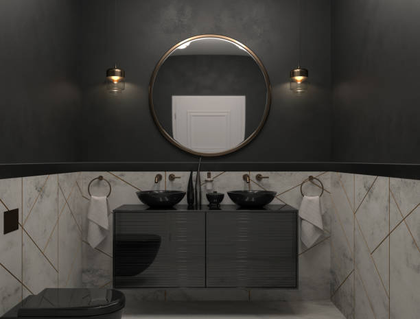 роскошная черная ванная комната - bathroom black faucet стоковые фото и изображения