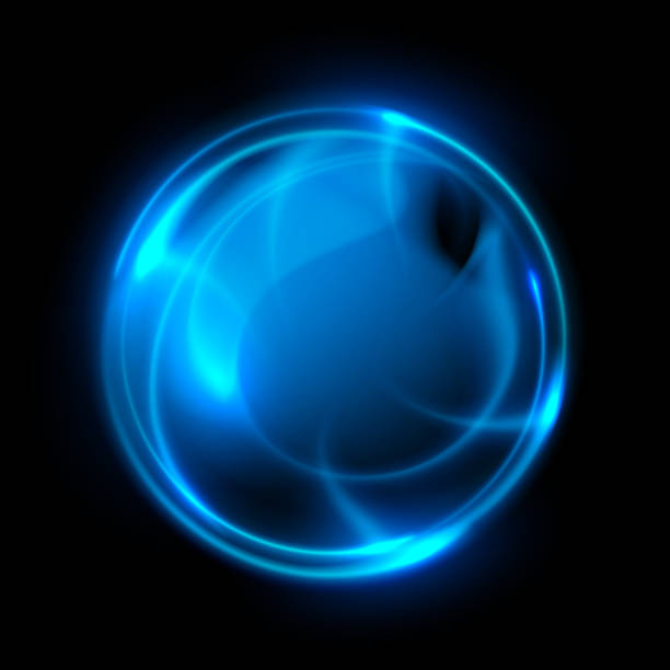 ilustrações de stock, clip art, desenhos animados e ícones de abstract blue light energy sphere effect on black background - blue ball
