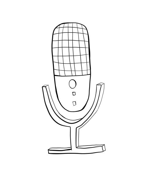 Microphone Microphone hand drawn cartoon illustration. Simple template. Voice message, podcast, radio, interview. Music and sound theme radio silhouettes stock illustrations