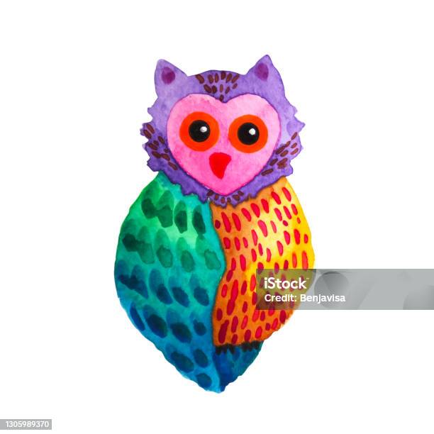 Owl Bird Animal Nature Art Watercolor Painting Color Illustration Design  Drawing Cute Wildlife Pattern Decoration White Isolated Background Stock  Illustration - Download Image Now - iStock